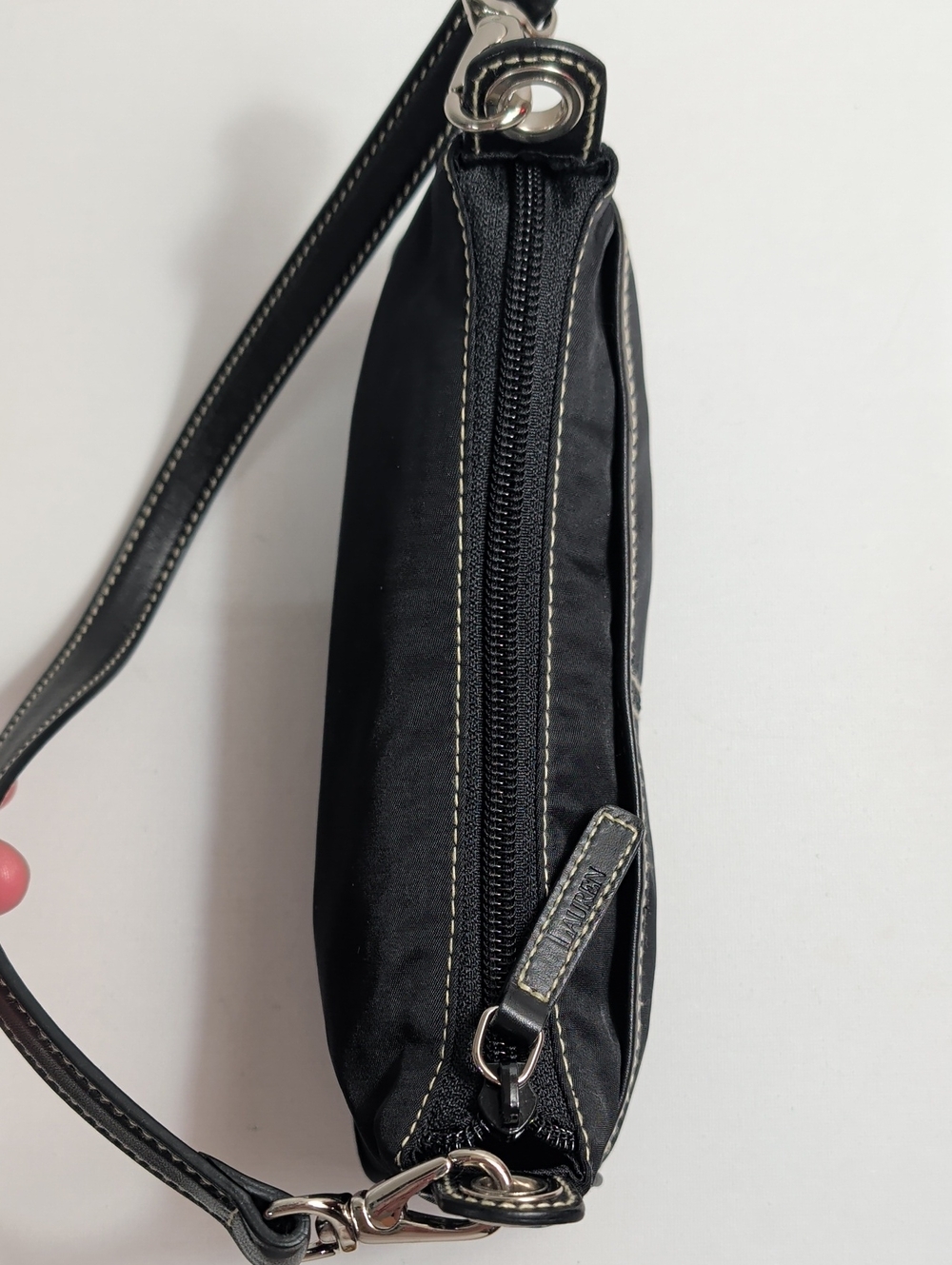 Vintage Lauren Ralph Lauren Black Nylon Mini Baguette Shoulder Bag - Picture 7 of 10